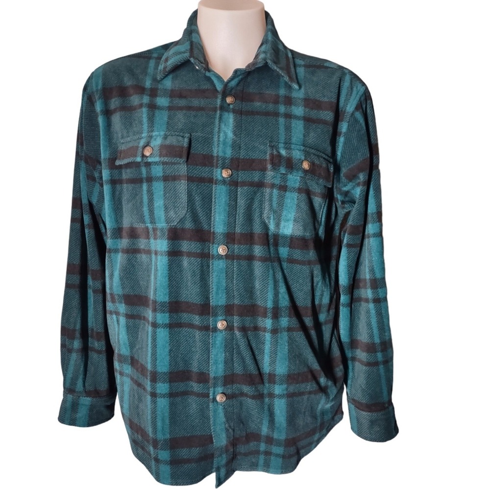 Chaps Shirt Mens L Gorp Core Cabin Core Teal Black Plaid Tartan Button Down Long